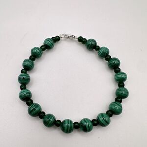 Genuine 8mm malachite beads and green glass seed beads bracelet!